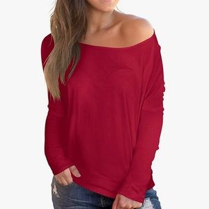 Off the shoulder red long sleeve tee